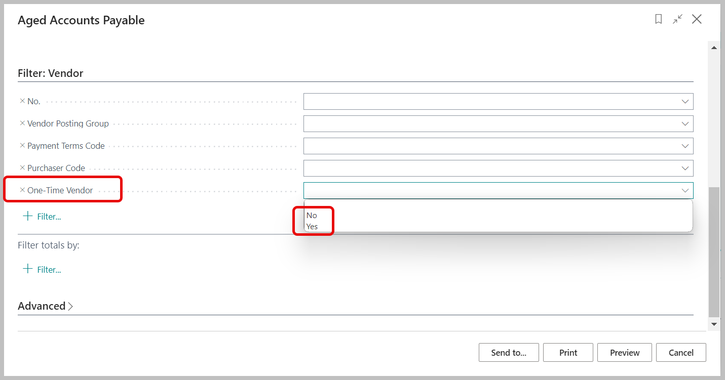 Aged Accounts Payable Filter: Vendor