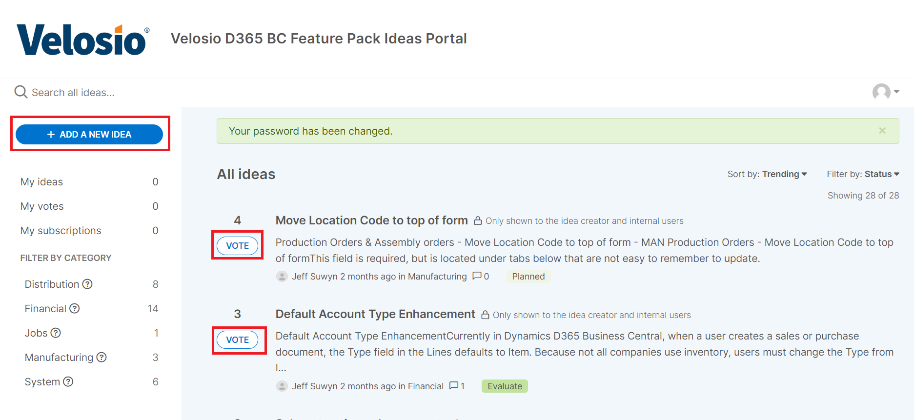 Velosio D365 BC Feature Pack Aha! Ideas Portal