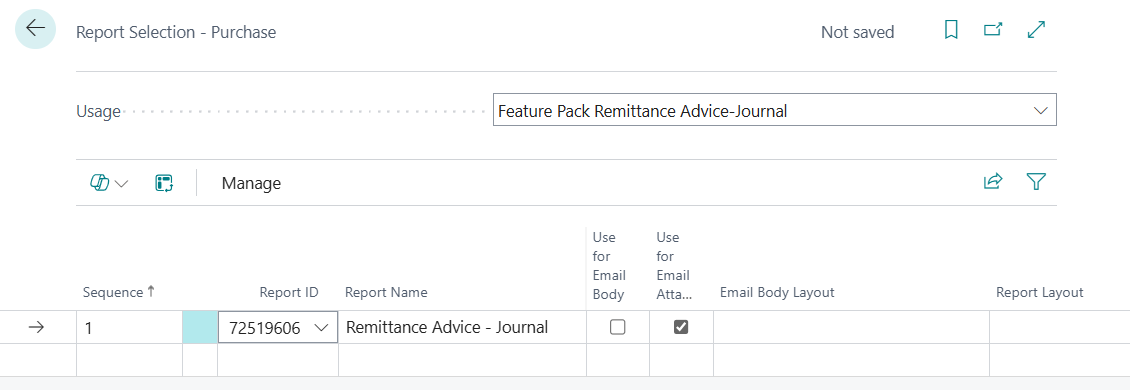 Report Selections - Purchase page 