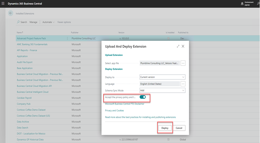 Deploying Velosio D365 Feature Pack