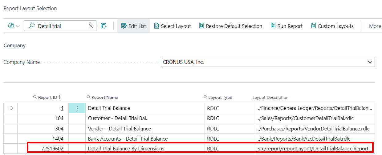 Report Layout Selection