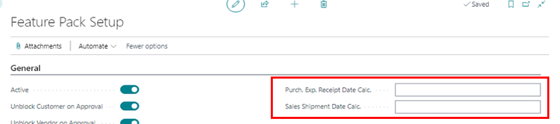 Feature Pack Setup - Purchase/Sales Expected Dates