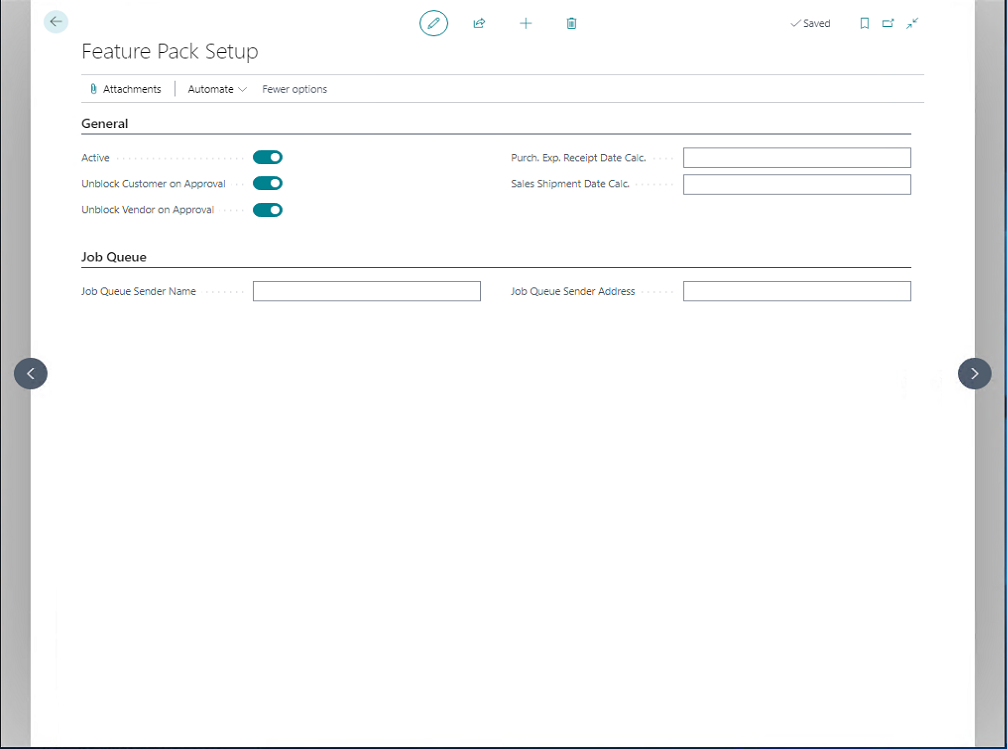 Feature Pack Setup page