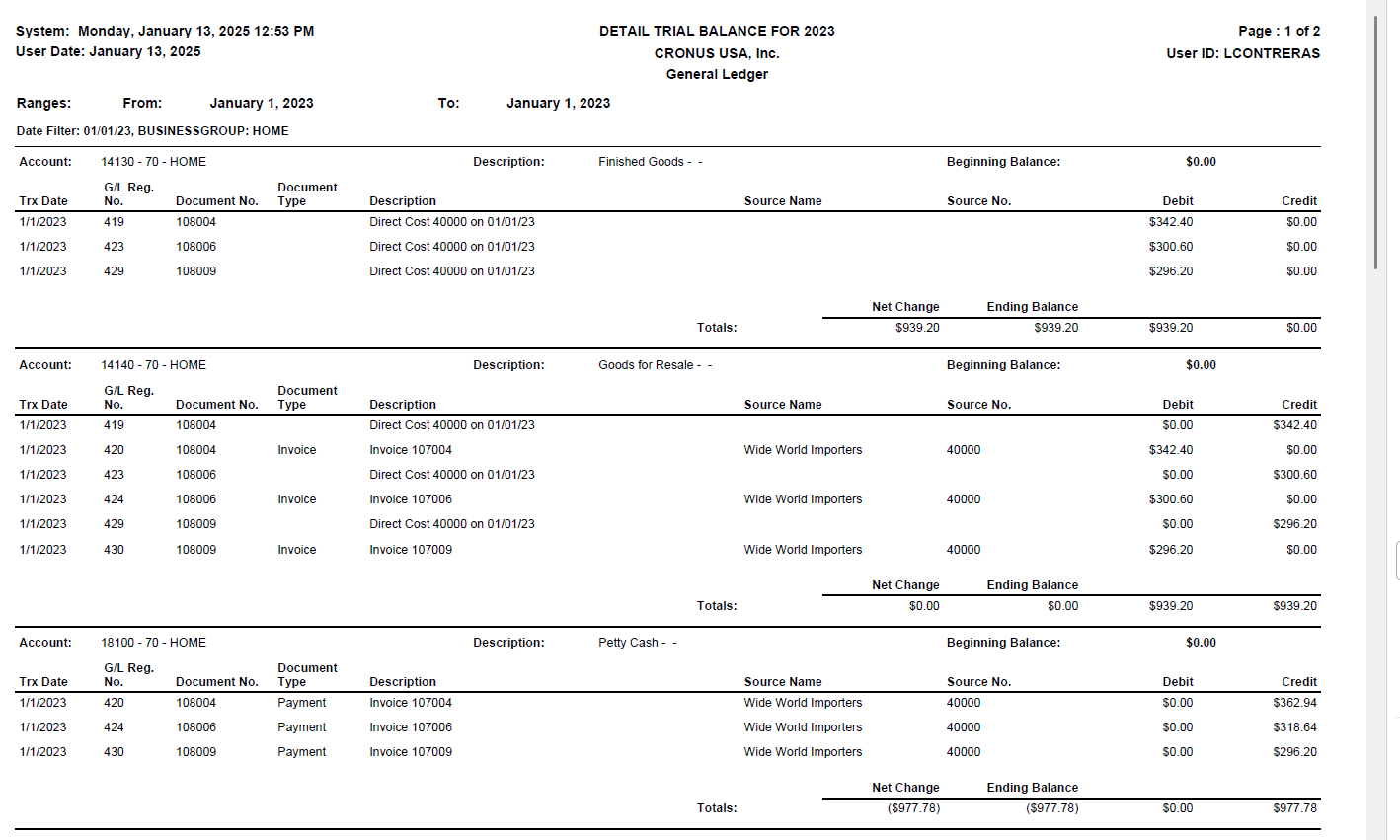GL Detail Trial Balance by Dimensions Report