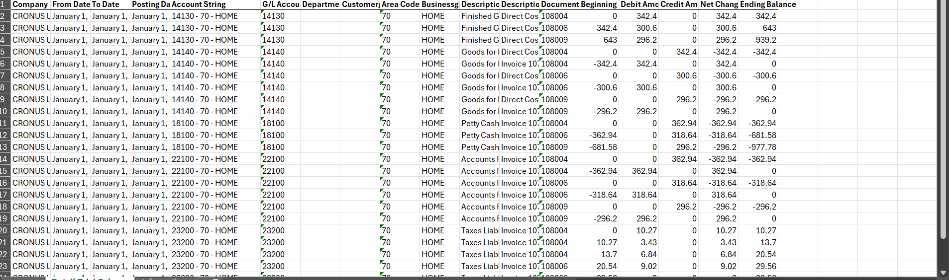 GL Detail Trial Balance by Dimensions Report