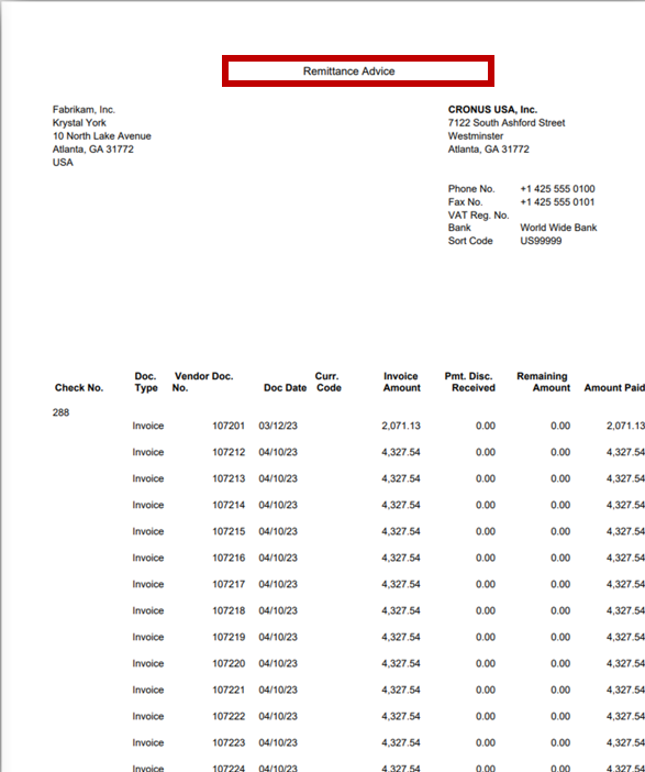 Remittance Advice report