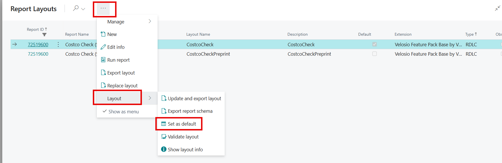 Report Layout Default selection