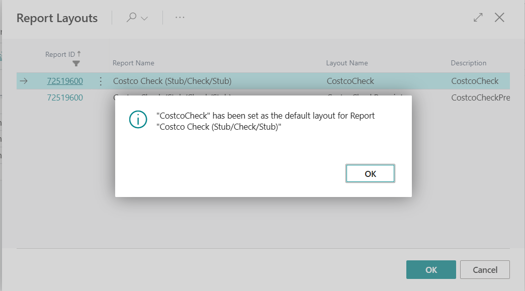 Report Layout Default selection