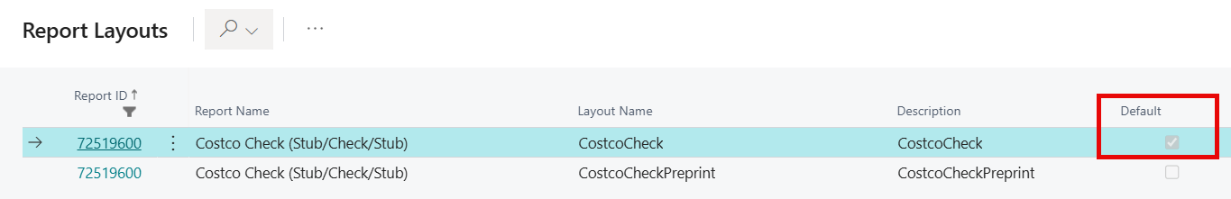 Report Layout Default selection