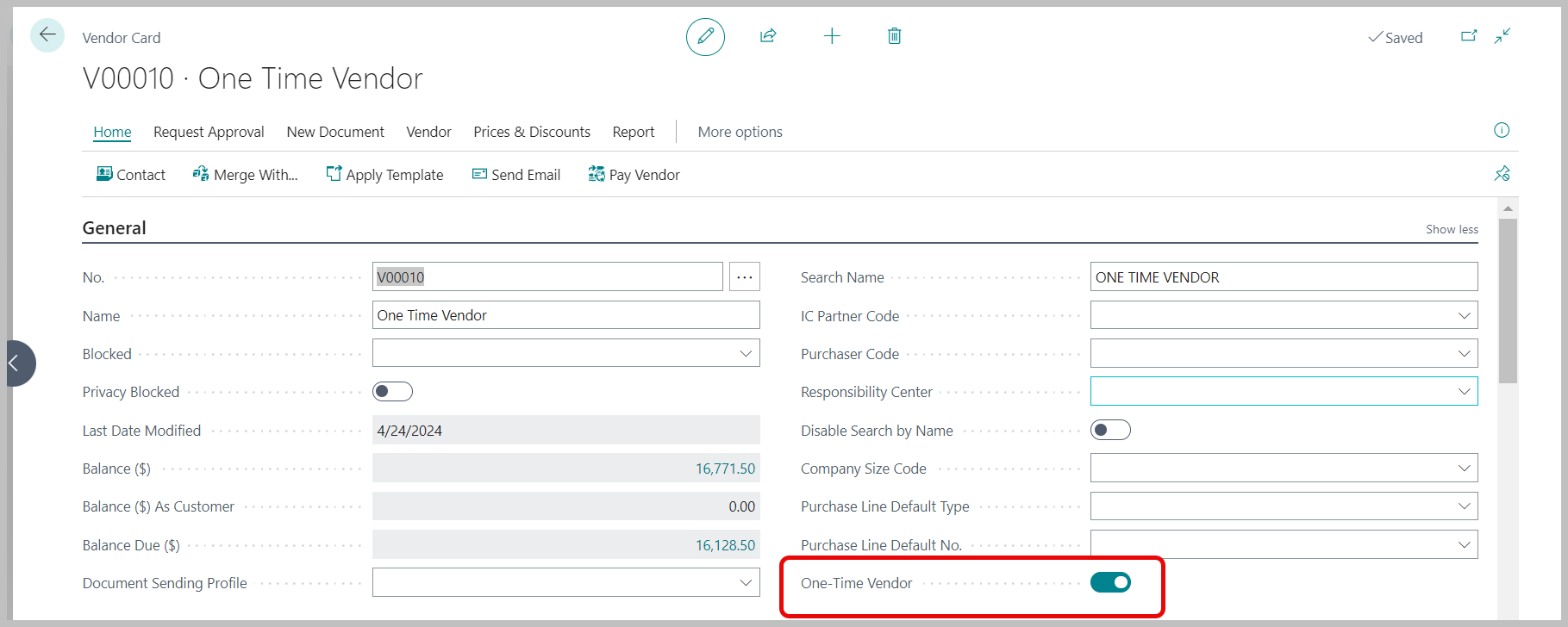 One-Time Vendor Boolean